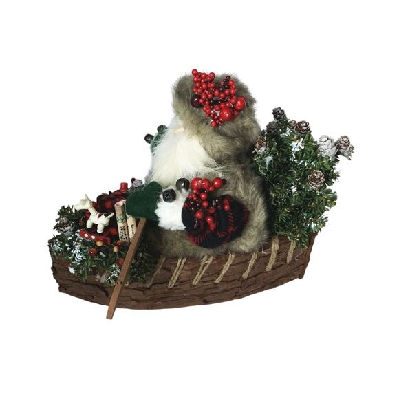 Rustic Canoeing Santa with Toys Tree Cabin Christmas Decor - Picture 6 of 11